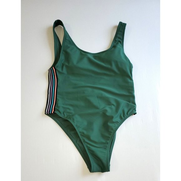 Xhilaration Women's Green With Multicolored Stripes One Piece Swimsuit Sz M 1345 - Picture 8 of 12